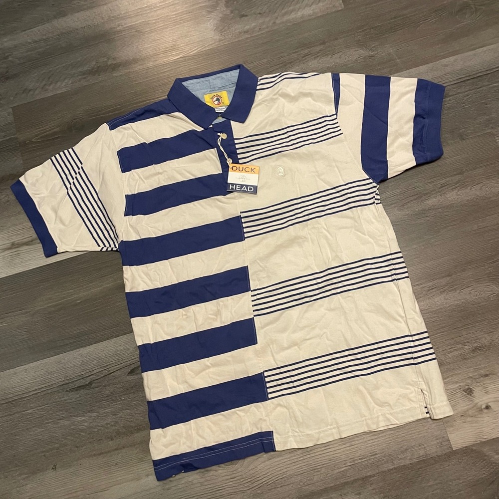 Vintage Duck Head Mens Large Striped Polo Shirt Blue White Colorblock NWT USA